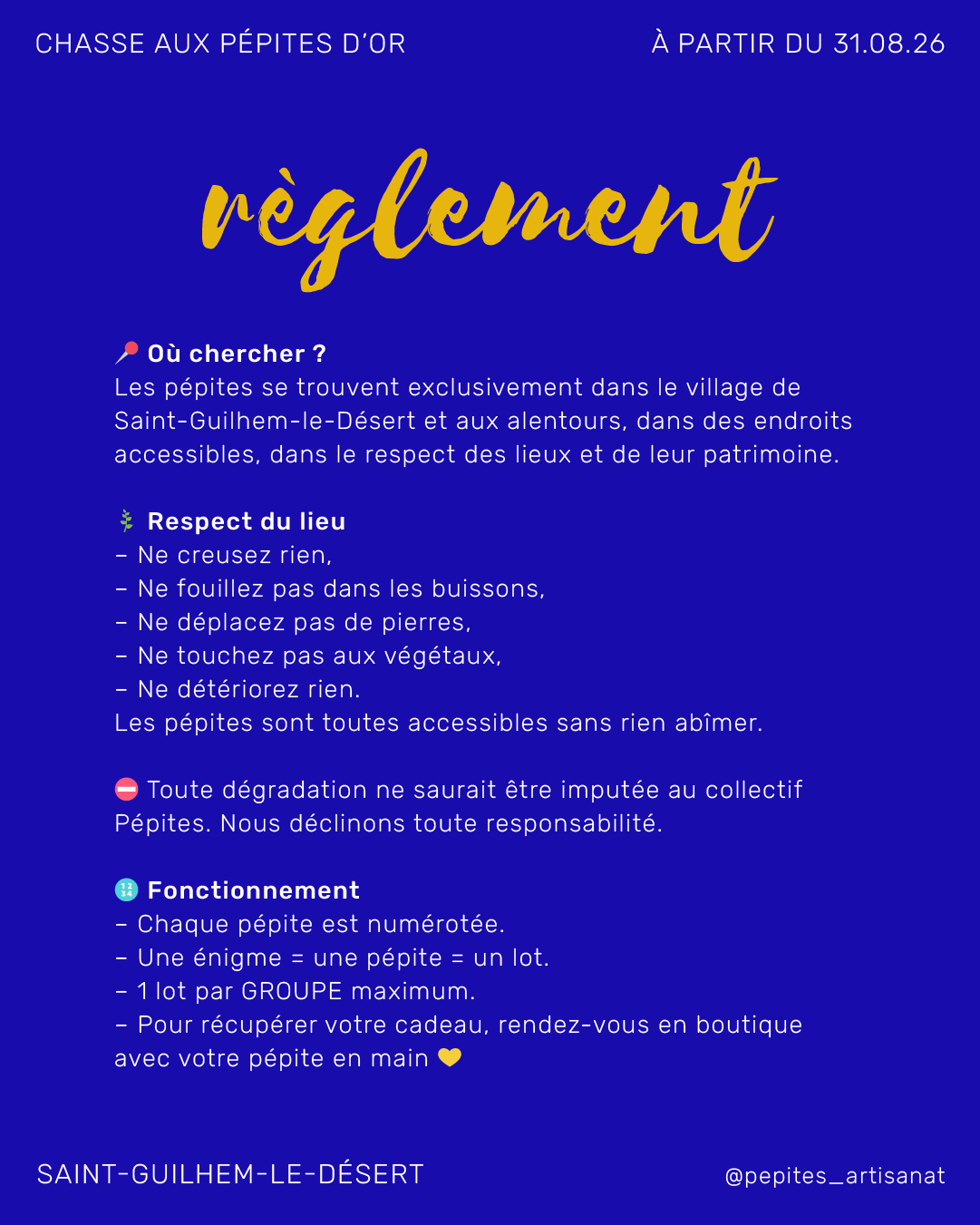 Règlement de la Chasse aux Pépites d'Or 2026